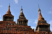 Bagan Myanmar. Sulamani temple. Details of the terraces and the small stupas at the corners. 